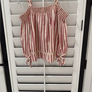 Lauren Conrad Off Shoulder Striped Smocked Top Lace Trim Ties‎ Size Small